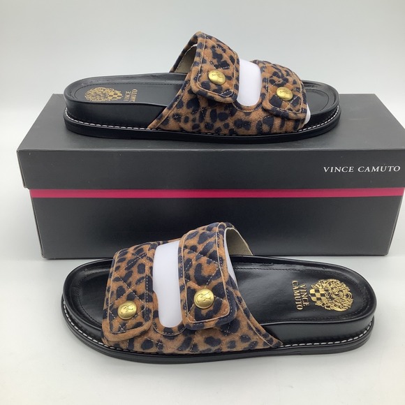 Vince Camuto VC-Graysin Leopard Print Quilted Slides Sandal Womens Size 9M NWT - Picture 1 of 6